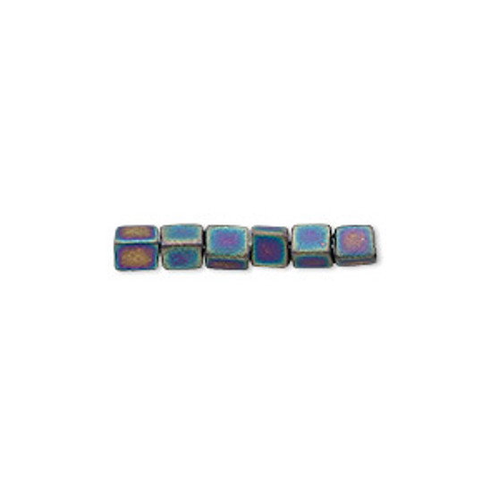 SB4-401FR - Miyuki - 4mm - Opaque Frosted Rainbow Black - 250gms - 4mm Square Glass Bead