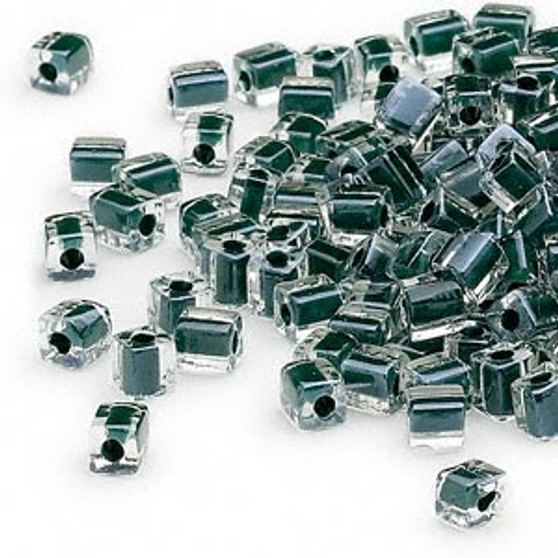 SB4-1106 - Miyuki - 4mm - Clear Colour Lined Black - 250gms - 4mm Square Glass Bead