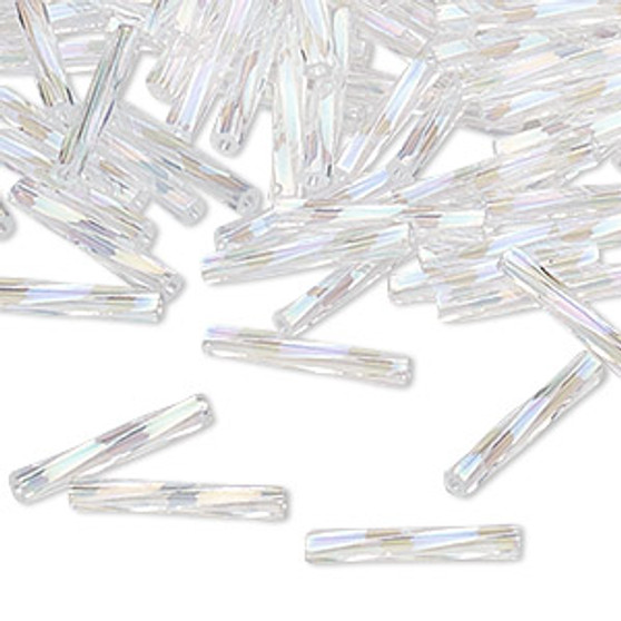 Miyuki Bugle Beads - 12mm x 2mm twisted glass - Transparent Pearl TW250 (50gms)