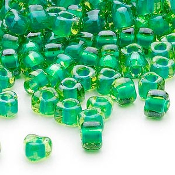 TR5-1811 - Miyuki - #5 - Transparent Amber Yellow Colour Lined Kelly Green - 250gms - Triangle Glass Bead