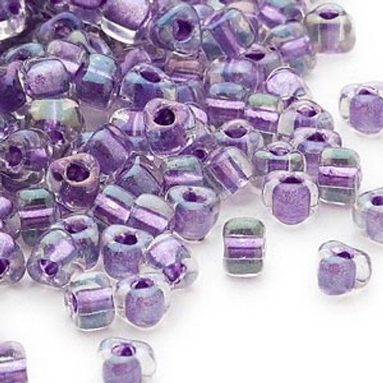 TR5-1138 - Miyuki - #5 - Transparent Purple Colour Lined Dark Lilac - 25gms - Triangle Glass Bead