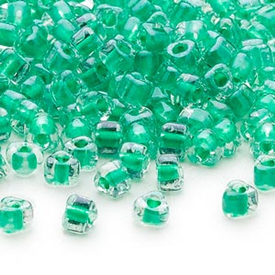 TR5-1130 - Miyuki - #5 - Transparent Clear Colour Lined Kelly Green - 250gms - Triangle Glass Bead