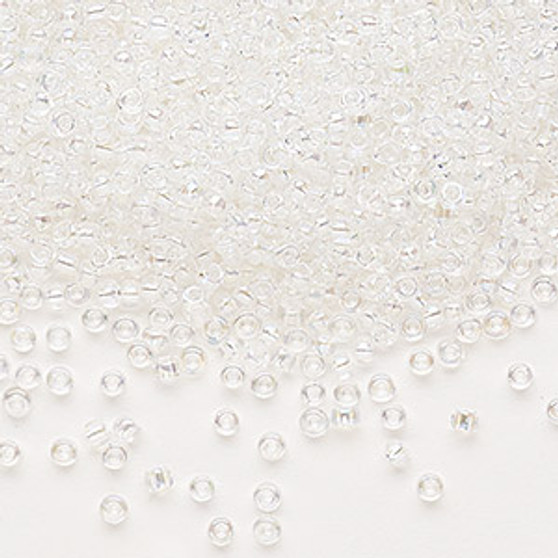 Seed bead, Dyna-Mites™, glass, transparent rainbow clear, #11 round. Sold per 40-gram pkg.