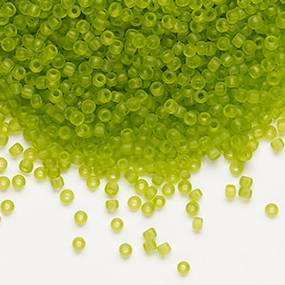 Seed bead, Dyna-Mites™, glass, translucent matte light green, #11 round. Sold per 40-gram pkg.