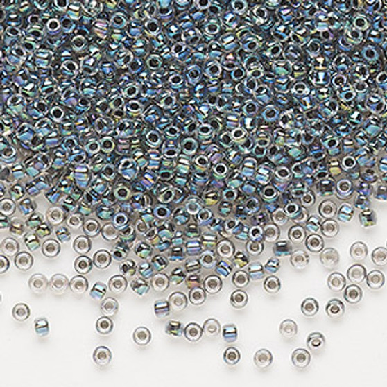 Seed bead, Dyna-Mites™, glass, transparent inside color rainbow lilac blue, #11 round. Sold per 40-gram pkg.