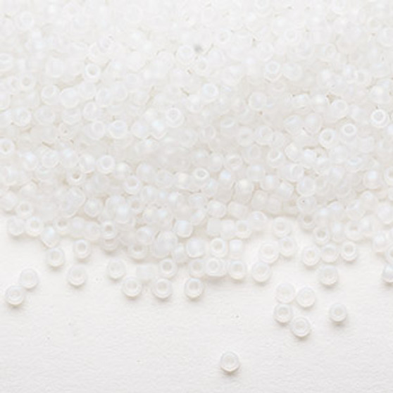 Seed bead, Dyna-Mites™, glass, frosted translucent rainbow white, #11 round. Sold per 40-gram pkg.