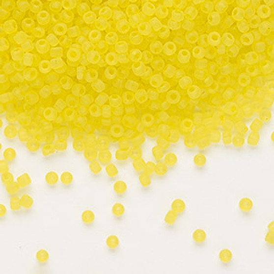 Seed bead, Dyna-Mites™, glass, translucent matte yellow, #11 round. Sold per 40-gram pkg.