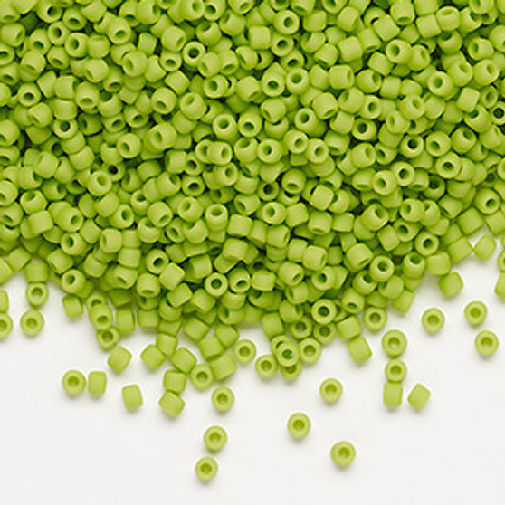 Seed bead, Dyna-Mites™, glass, opaque matte lime green, #11 round. Sold per 40-gram pkg.