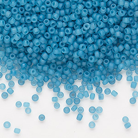 Seed bead, Dyna-Mites™, glass, translucent matte inside color turquoise blue, #11 round. Sold per 40-gram pkg.