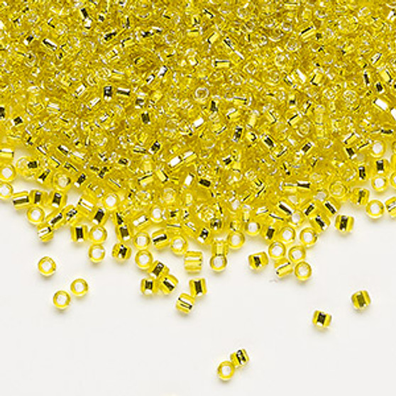 Seed bead, Dyna-Mites™, glass, silver-lined translucent yellow, #11 round with square hole. Sold per 40-gram pkg.