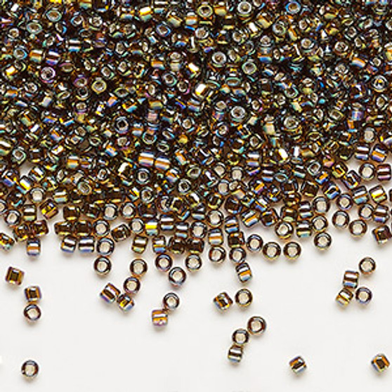 Seed bead, Dyna-Mites™, glass, silver-lined translucent rainbow root beer, #11 round with square hole. Sold per 40-gram pkg.