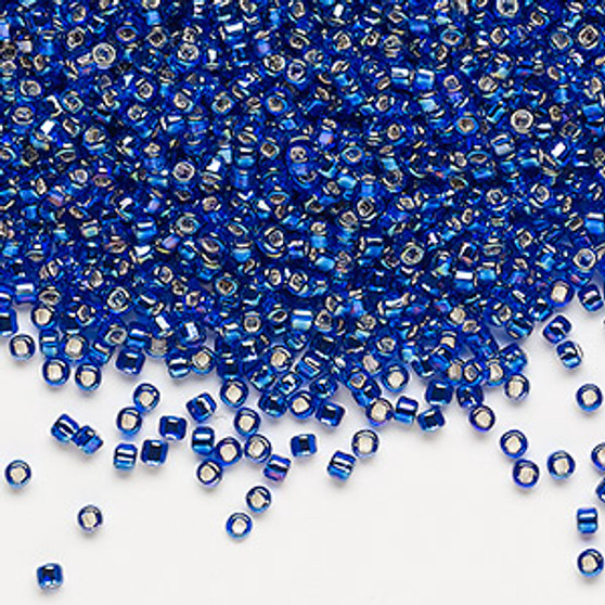 Seed bead, Dyna-Mites™, glass, silver-lined translucent rainbow cobalt, #11 round with square hole. Sold per 40-gram pkg.