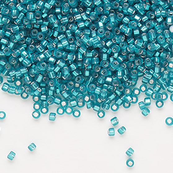 Seed bead, Dyna-Mites™, glass, silver-lined translucent matte teal blue, #11 round with square hole. Sold per 40-gram pkg.