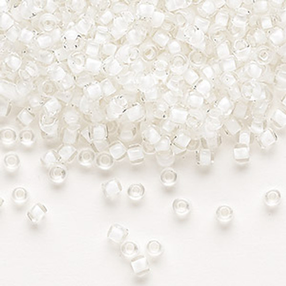 Seed bead, Dyna-Mites™, glass, translucent inside color white, #8 round. Sold per 40-gram pkg.