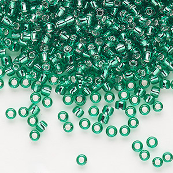 Seed bead, Dyna-Mites™, glass, silver-lined translucent jade green, #8 round. Sold per 40-gram pkg.