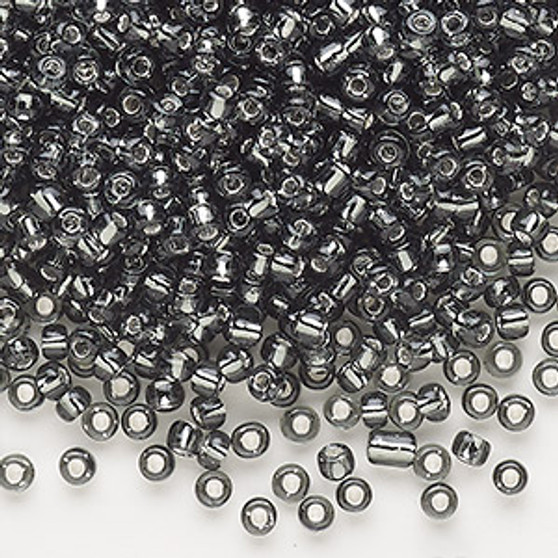 Seed bead, Dyna-Mites™, glass, silver-lined translucent gunmetal, #8 round. Sold per 40-gram pkg.