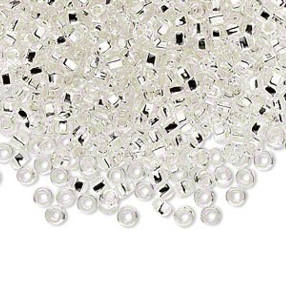 Seed bead, Dyna-Mites™, glass, silver-lined translucent clear, #8 round with square hole. Sold per 40-gram pkg.