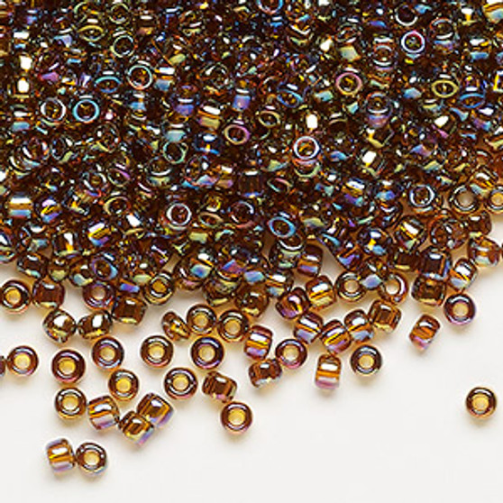 Seed bead, Dyna-Mites™, glass, transparent rainbow root beer, #8 round. Sold per 40-gram pkg.