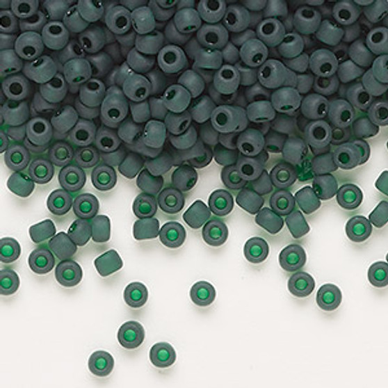 Seed bead, Dyna-Mites™, glass, transparent dark green matte, #8 round. Sold per 40-gram pkg.