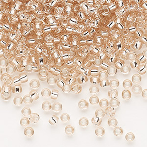 Seed bead, Dyna-Mites™, glass, silver-lined translucent pink, #8 round. Sold per 40-gram pkg.