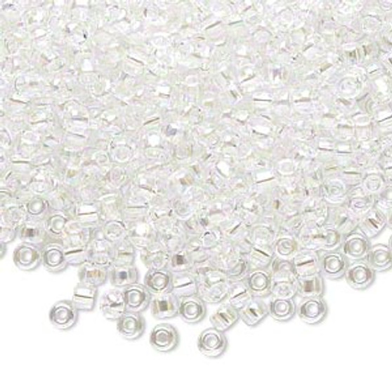 Seed bead, Dyna-Mites™, glass, transparent rainbow clear, #8 round. Sold per 40-gram pkg.