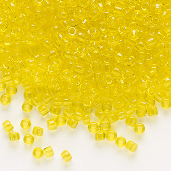 Seed bead, Dyna-Mites™, glass, transparent yellow, #8 round. Sold per 40-gram pkg.