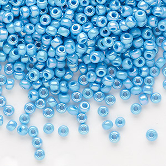 Seed bead, Dyna-Mites™, glass, opaque rainbow turquoise blue, #8 round. Sold per 40-gram pkg.