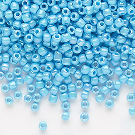 Seed bead, Dyna-Mites™, glass, opaque rainbow aqua, #8 round. Sold per 40-gram pkg.