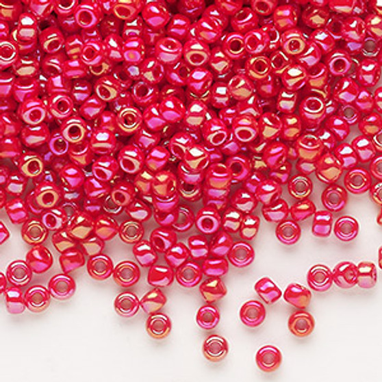 Seed bead, Dyna-Mites™, glass, opaque rainbow red, #8 round. Sold per 40-gram pkg.