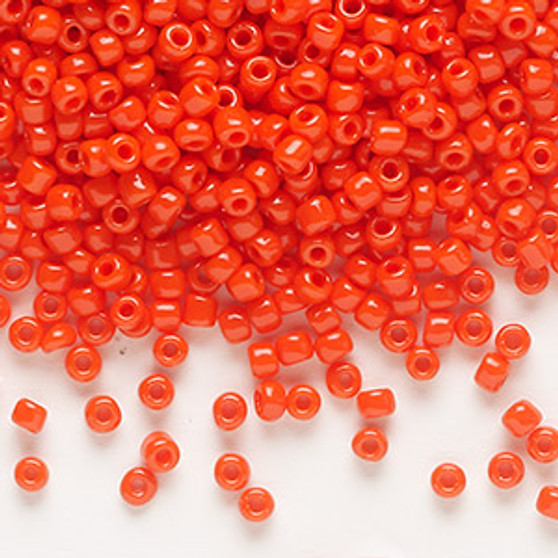 Seed bead, Dyna-Mites™, glass, opaque dark orange, #8 round. Sold per 40-gram pkg.