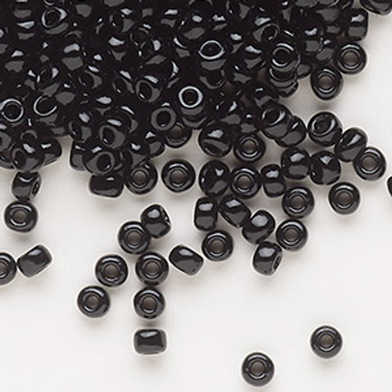 Seed bead, Dyna-Mites™, glass, opaque black, #6 round. Sold per 40-gram pkg.