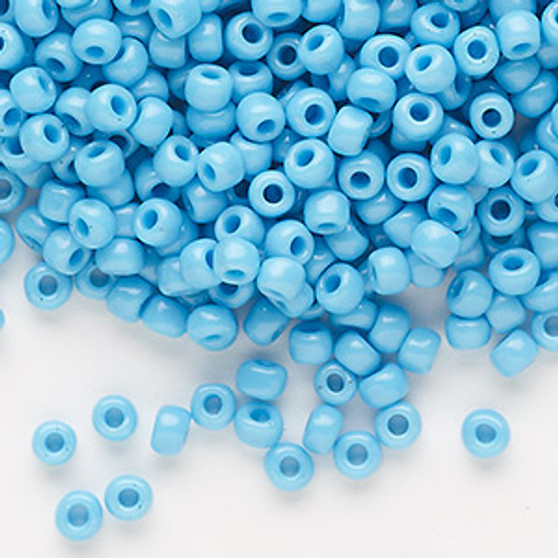 Seed bead, Dyna-Mites™, glass, opaque aqua, #6 round. Sold per 40-gram pkg.