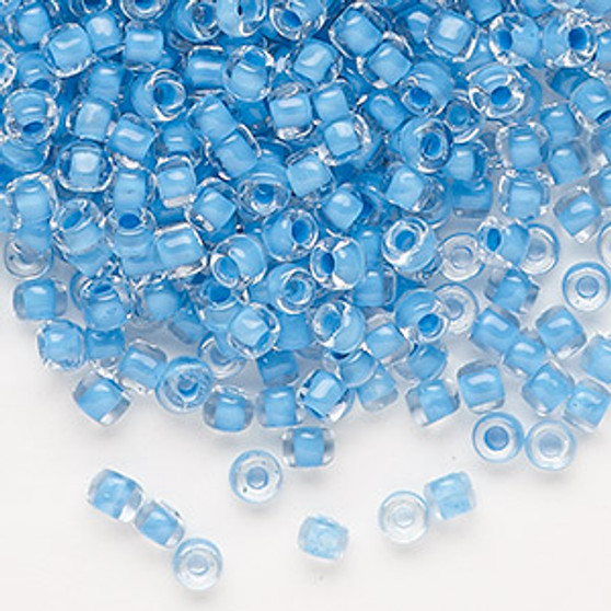 Seed bead, Dyna-Mites™, glass, translucent inside color aqua, #6 round. Sold per 40-gram pkg.