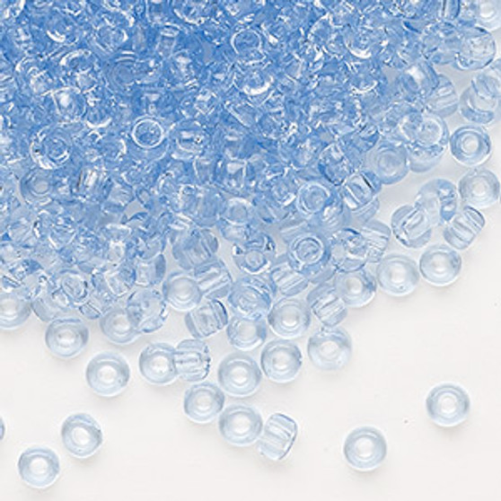 Seed bead, Dyna-Mites™, glass, transparent pale blue, #6 round. Sold per 40-gram pkg.