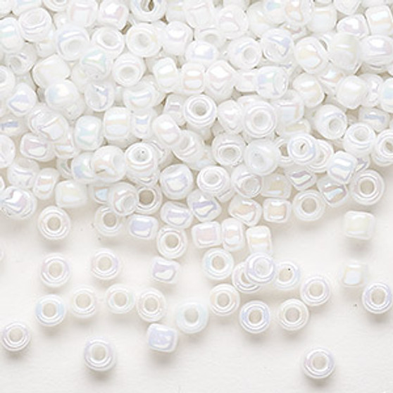 Seed bead, Dyna-Mites™, glass, opaque rainbow white, #6 round. Sold per 40-gram pkg.