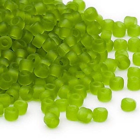 Seed bead, Dyna-Mites™, glass, transparent matte light green, #6 round. Sold per 40-gram pkg.