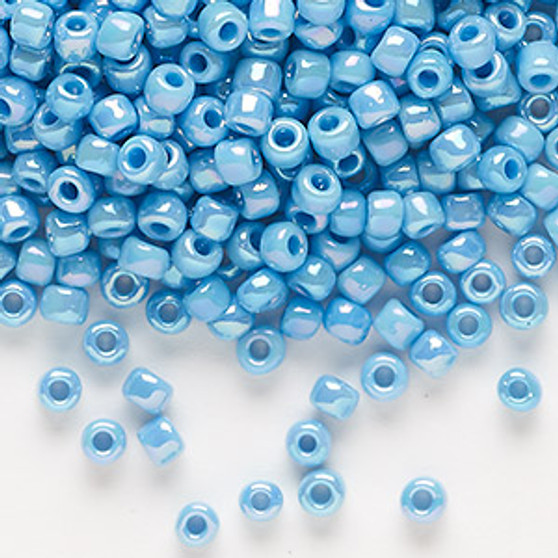 Seed bead, Dyna-Mites™, glass, opaque rainbow turquoise blue, #6 round. Sold per 40-gram pkg.