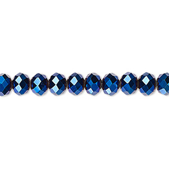 Bead, Celestial Crystal®, 48-facet, opaque metallic cobalt, 6x4mm faceted rondelle. Sold per 15-1/2" to 16" strand, approximately 100 beads.