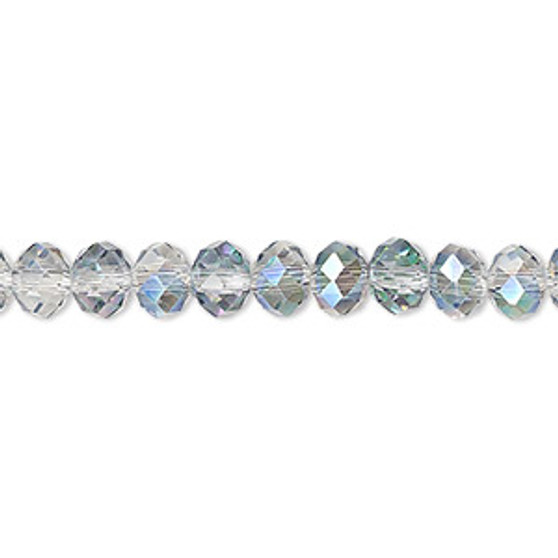 Bead, Celestial Crystal®, 48-facet, clear vitrail, 6x4mm faceted rondelle. Sold per 15-1/2" to 16" strand, approximately 100 beads.