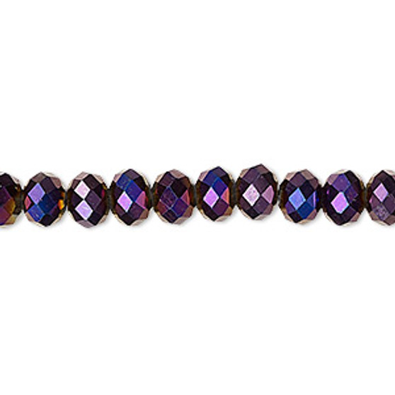 Bead, Celestial Crystal®, 48-facet, opaque metallic purple, 6x4mm faceted rondelle. Sold per 15-1/2" to 16" strand, approximately 100 beads.