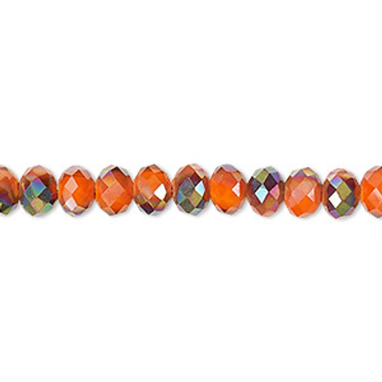 Bead, Celestial Crystal®, 48-facet, opaque orange with half-coat smoky AB, 6x4mm faceted rondelle. Sold per 15-1/2" to 16" strand, approximately 100 beads.