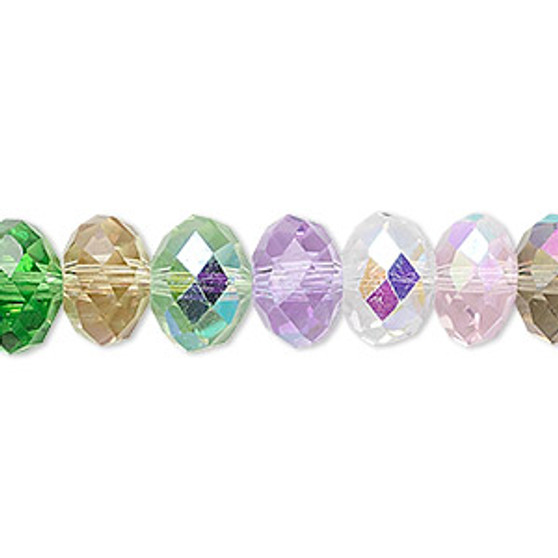 Bead, Celestial Crystal®, 48-facet, multicolored pastel AB, 10x8mm faceted rondelle. Sold per 15-1/2" to 16" strand, approximately 40 beads.