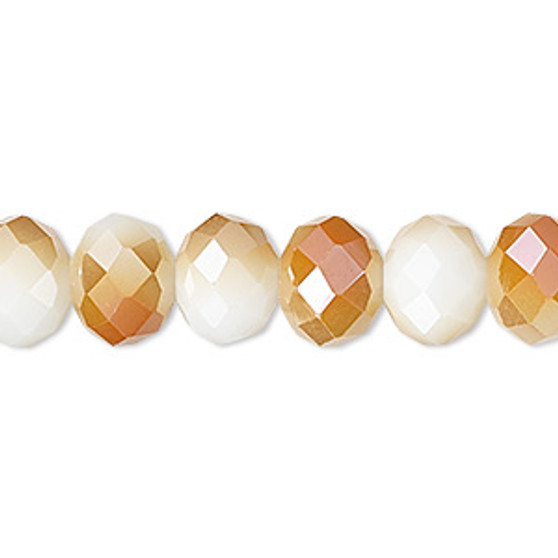 Bead, Celestial Crystal®, 48-facet, opaque white with half-coat orange AB, 10x8mm faceted rondelle. Sold per 15-1/2" to 16" strand, approximately 40 beads.