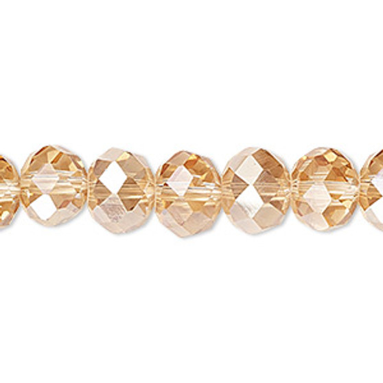 Bead, Celestial Crystal®, 48-facet, transparent light pink with half-coat light citrine, 10x8mm faceted rondelle. Sold per 15-1/2" to 16" strand, approximately 40 beads.