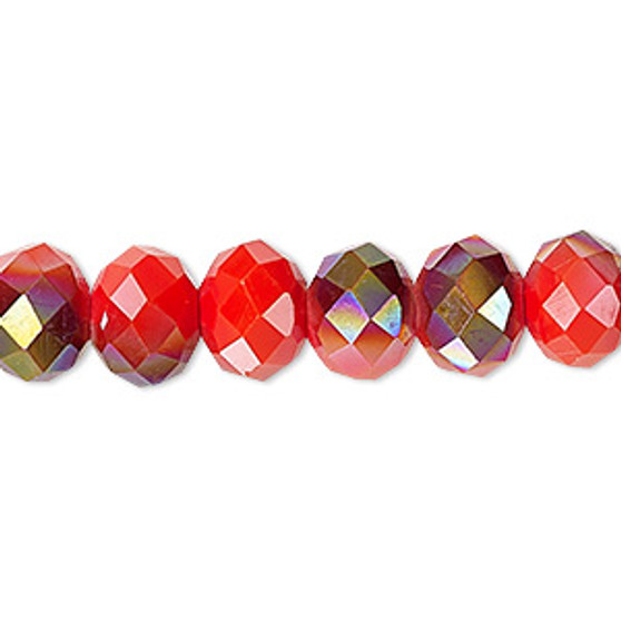 Bead, Celestial Crystal®, 48-facet, opaque orange with half-coat smoky AB, 10x8mm faceted rondelle. Sold per 15-1/2" to 16" strand, approximately 40 beads.