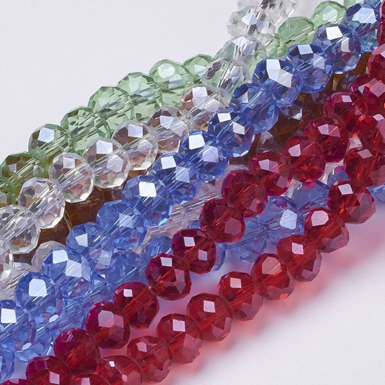 Handmade Glass Beads, Faceted, Rondelle, Mixed Colour (720 beads), about 8mm in diameter, 6mm long, hole: 1mm