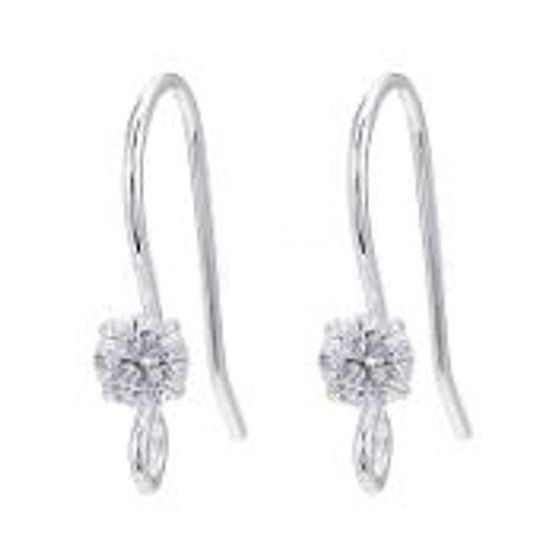 925 Sterling Silver Earring Hooks with Rhinestone - 13mmx16mm, Pin 0.5mm - 1 pairs