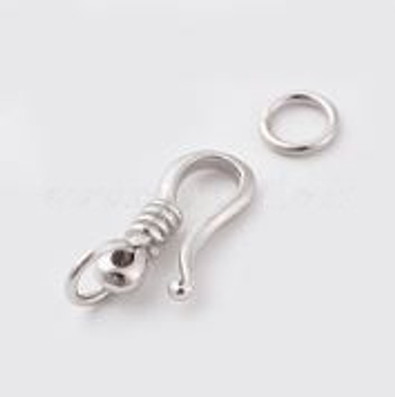925 Sterling Silver S Hook Clasp - Platinum - 13.5x5x2.5mm Hole 3mm and 5x3mm- 1 set