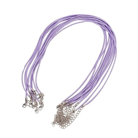 Waxed Cord Necklace with Zinc Alloy Clasp Platinum Lilac  - 17.8 inch~18 inch(45.5~46cm), 2mm - 10 pack