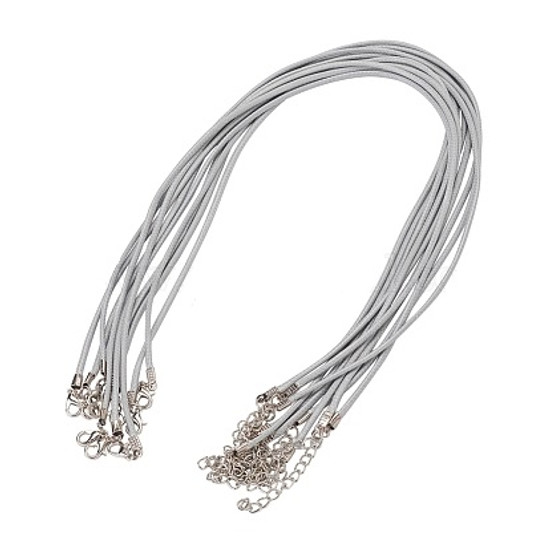 Waxed Cord Necklace with Zinc Alloy Clasp Platinum Lt Grey - 17.8 inch~18 inch(45.5~46cm), 2mm - 10 pack